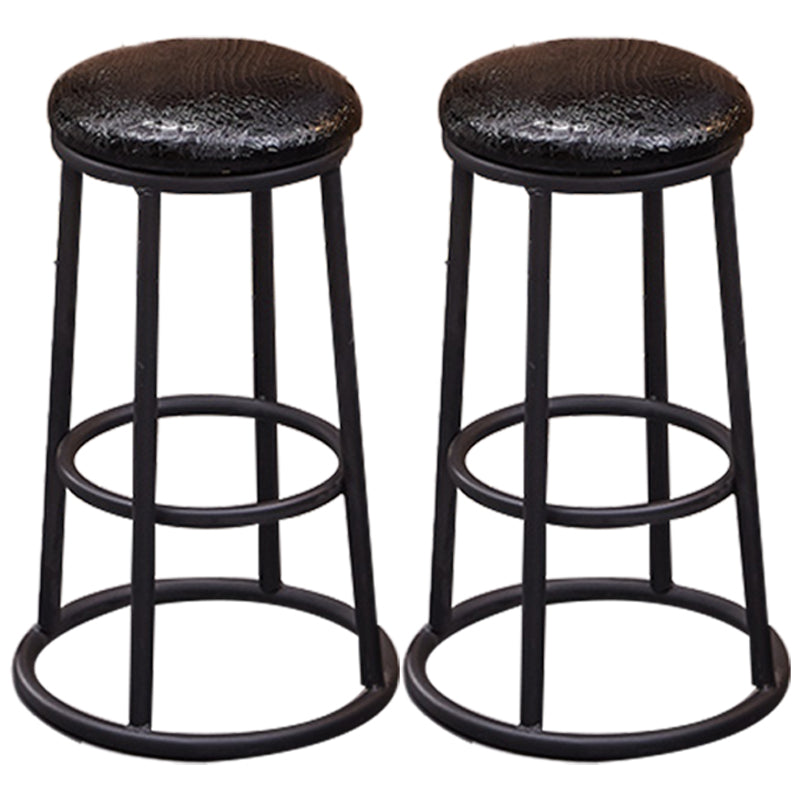 Industrial Armless Backless Counter Stool Steel Cashier Bar Stool with Pedal Gloss Black 2 Piece Set Counter Stool (23.5"H) Clearhalo 'Bar Furniture' 'Bar Stools' 'bar_stools' 'furn' 'furn_bar_stools' 'furniture_bar_stools' 'Kitchen & Dining Furniture' 'kitchen&dining_furn' 'kitchen' 'kitchen_furn' Furniture' 4452905