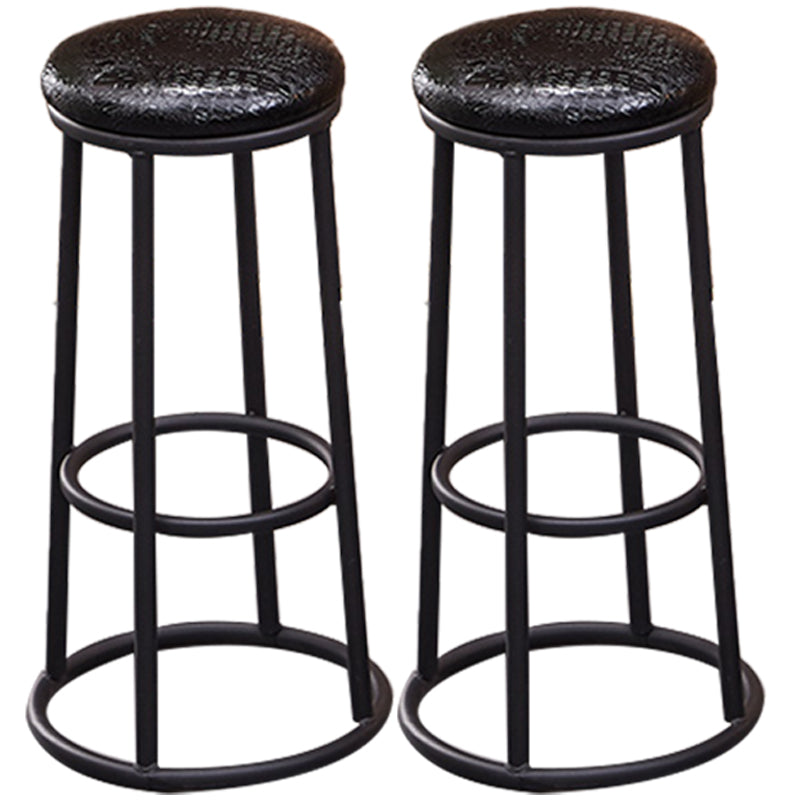 Industrial Armless Backless Counter Stool Steel Cashier Bar Stool with Pedal Gloss Black 2 Piece Set Bar Stool (28" H) Clearhalo 'Bar Furniture' 'Bar Stools' 'bar_stools' 'furn' 'furn_bar_stools' 'furniture_bar_stools' 'Kitchen & Dining Furniture' 'kitchen&dining_furn' 'kitchen' 'kitchen_furn' Furniture' 4452908