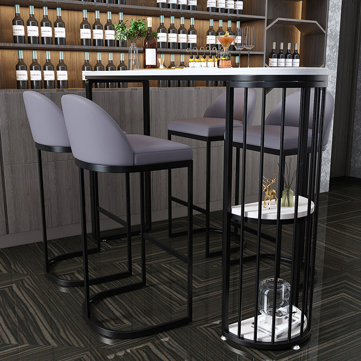 Industrial Black Iron Bar Table Faux Marble White Specialty Top 41.3"H Bistro Table 63"L x 15.7"W x 41.3"H Black Without Chairs Clearhalo 'Bar Furniture' 'Bar Tables' 'bar_tables' 'furn' 'furn_bar_tables' 'Furniture' 'furniture_bar_tables' 'Kitchen & Dining Furniture' 4453096