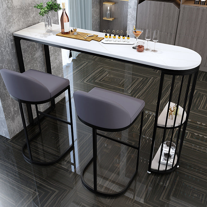 Industrial Black Iron Bar Table Faux Marble White Specialty Top 41.3"H Bistro Table 55.1"L x 15.7"W x 41.3"H Black Without Chairs Clearhalo 'Bar Furniture' 'Bar Tables' 'bar_tables' 'furn' 'furn_bar_tables' 'Furniture' 'furniture_bar_tables' 'Kitchen & Dining Furniture' 4453098