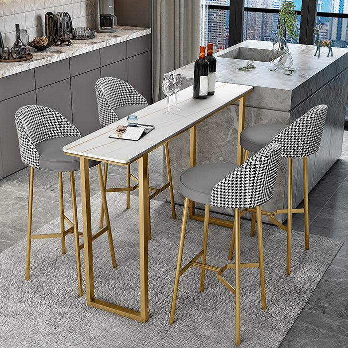 Industrial Style Stone Top Cocktail Bar Table 42-inch Height Table for Kitchen 78.7"L x 15.7"W x 41.3"H White-Gold Without Chairs Clearhalo 'Bar Furniture' 'Bar Tables' 'bar_tables' 'furn' 'furn_bar_tables' 'Furniture' 'furniture_bar_tables' 'Kitchen & Dining Furniture' 4453113