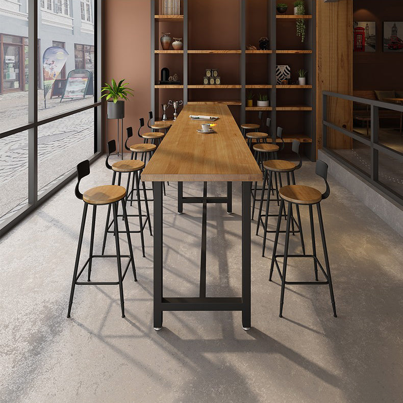 Modern Brown Wood Bistro Table with Rectangle Table Top Black Trestle Table 42'' H 118.1"L x 15.7"W x 41.3"H Without Chairs Clearhalo 'Bar Furniture' 'Bar Tables' 'bar_tables' 'furn' 'furn_bar_tables' 'Furniture' 'furniture_bar_tables' 'Kitchen & Dining Furniture' 4453131