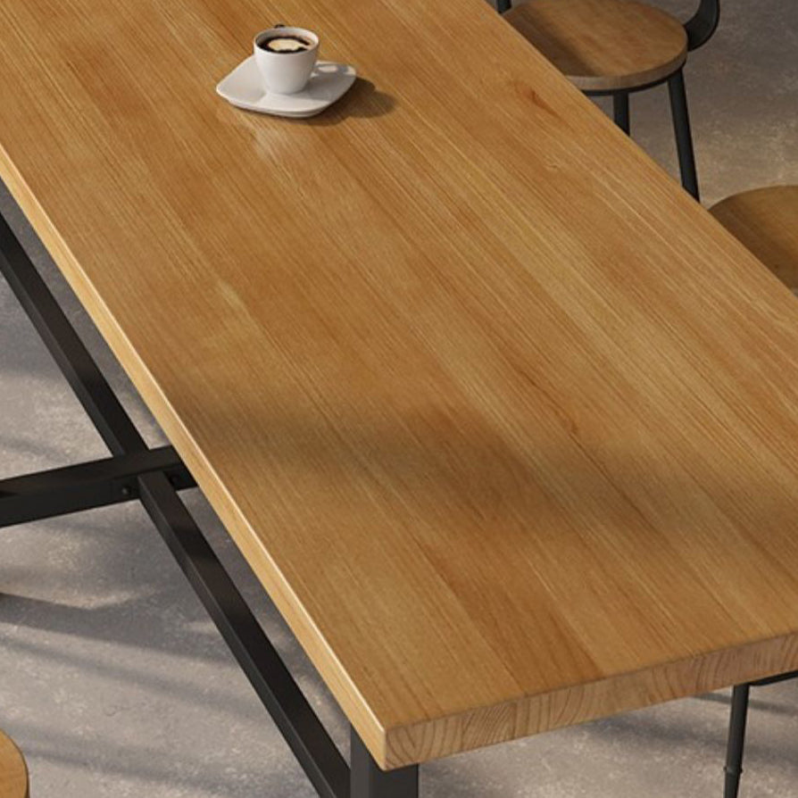 Modern Brown Wood Bistro Table with Rectangle Table Top Black Trestle Table 42'' H Clearhalo 'Bar Furniture' 'Bar Tables' 'bar_tables' 'furn' 'furn_bar_tables' 'Furniture' 'furniture_bar_tables' 'Kitchen & Dining Furniture' 4453133