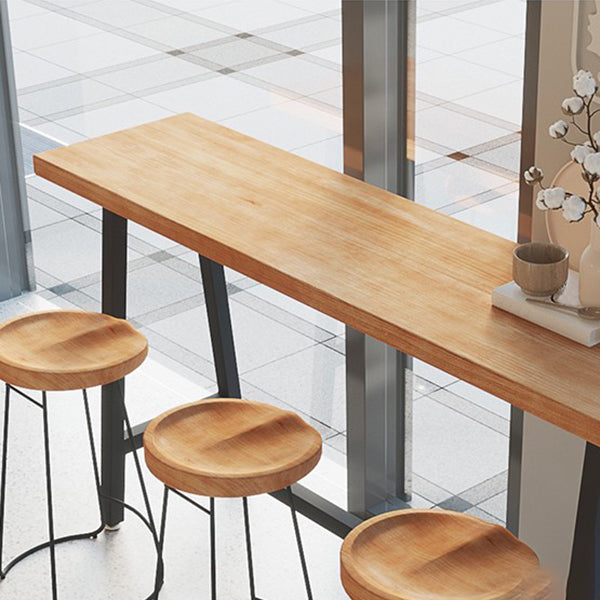 Modern Wood Bistro Bar Table with Rectangle Table Top Black Trestle Table - 42" H Clearhalo 'Bar Furniture' 'Bar Tables' 'bar_tables' 'furn' 'furn_bar_tables' 'Furniture' 'furniture_bar_tables' 'Kitchen & Dining Furniture' 4453160