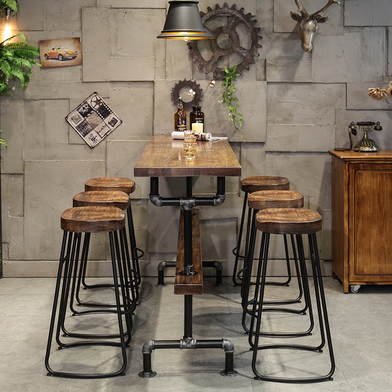 Industrial Style Wood Bar Height Table with Rectangle Table Top Trestle Table - 42" H 98.4"L x 15.7"W x 41.3"H Without Chairs Clearhalo 'Bar Furniture' 'Bar Tables' 'bar_tables' 'furn' 'furn_bar_tables' 'Furniture' 'furniture_bar_tables' 'Kitchen & Dining Furniture' 4453178