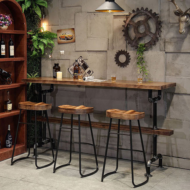 Industrial Style Wood Bar Height Table with Rectangle Table Top Trestle Table - 42" H 98.4"L x 19.7"W x 41.3"H Without Chairs Clearhalo 'Bar Furniture' 'Bar Tables' 'bar_tables' 'furn' 'furn_bar_tables' 'Furniture' 'furniture_bar_tables' 'Kitchen & Dining Furniture' 4453179