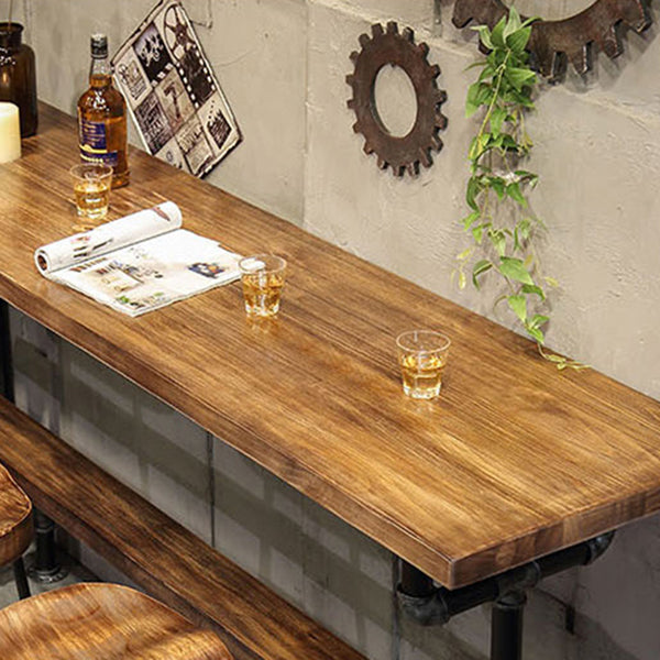 Industrial Style Wood Bar Height Table with Rectangle Table Top Trestle Table - 42" H Clearhalo 'Bar Furniture' 'Bar Tables' 'bar_tables' 'furn' 'furn_bar_tables' 'Furniture' 'furniture_bar_tables' 'Kitchen & Dining Furniture' 4453181