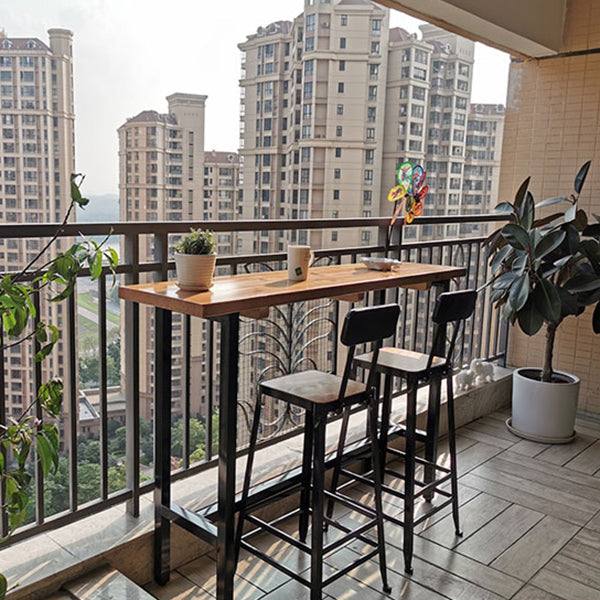 Modern Wood Bar Height Table with Rectangle Table Top Black Trestle Table - 42" H 78.7"L x 15.7"W x 41.3"H Light Brown Without Chairs Clearhalo 'Bar Furniture' 'Bar Tables' 'bar_tables' 'furn' 'furn_bar_tables' 'Furniture' 'furniture_bar_tables' 'Kitchen & Dining Furniture' 4453201