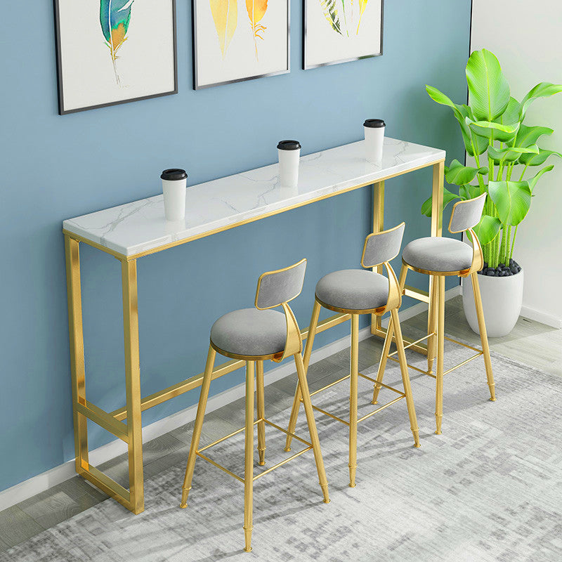 Glam White Metal Counter Table with Rectangle Table Top Gold Trestle Table - 43" H 78.7"L x 15.7"W x 41.3"H Without Chairs Clearhalo 'Bar Furniture' 'Bar Tables' 'bar_tables' 'furn' 'furn_bar_tables' 'Furniture' 'furniture_bar_tables' 'Kitchen & Dining Furniture' 4453284