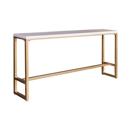 Glam White Metal Counter Table with Rectangle Table Top Gold Trestle Table - 43" H Without Chairs Clearhalo 'Bar Furniture' 'Bar Tables' 'bar_tables' 'furn' 'furn_bar_tables' 'Furniture' 'furniture_bar_tables' 'Kitchen & Dining Furniture' 4453288