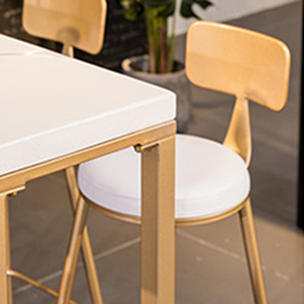 Glam White Metal Counter Table with Rectangle Table Top Gold Trestle Table - 43" H Clearhalo 'Bar Furniture' 'Bar Tables' 'bar_tables' 'furn' 'furn_bar_tables' 'Furniture' 'furniture_bar_tables' 'Kitchen & Dining Furniture' 4453289