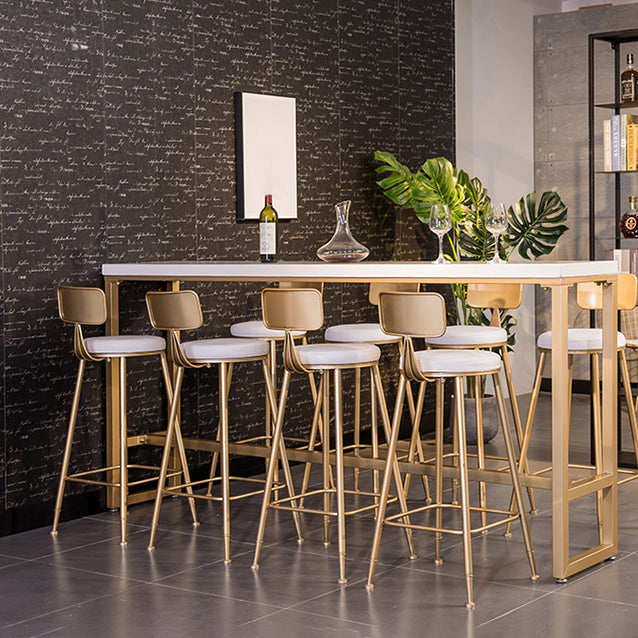 Glam White Metal Counter Table with Rectangle Table Top Gold Trestle Table - 43" H Clearhalo 'Bar Furniture' 'Bar Tables' 'bar_tables' 'furn' 'furn_bar_tables' 'Furniture' 'furniture_bar_tables' 'Kitchen & Dining Furniture' 4453291