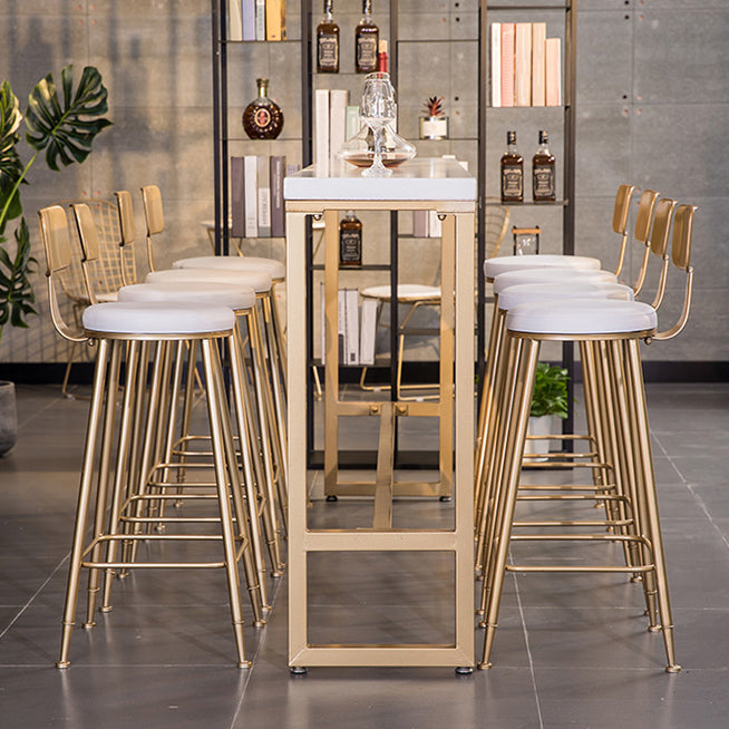 Glam White Metal Counter Table with Rectangle Table Top Gold Trestle Table - 43" H Clearhalo 'Bar Furniture' 'Bar Tables' 'bar_tables' 'furn' 'furn_bar_tables' 'Furniture' 'furniture_bar_tables' 'Kitchen & Dining Furniture' 4453292