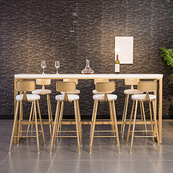 Glam White Metal Counter Table with Rectangle Table Top Gold Trestle Table - 43" H Clearhalo 'Bar Furniture' 'Bar Tables' 'bar_tables' 'furn' 'furn_bar_tables' 'Furniture' 'furniture_bar_tables' 'Kitchen & Dining Furniture' 4453293
