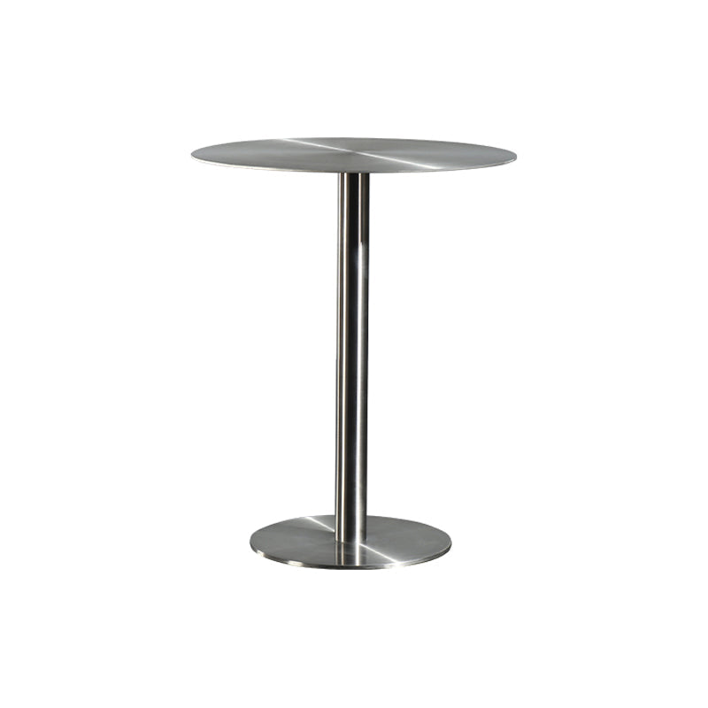 Modern Silver Metal Counter Table with Round Table Top Silver Pedestal Table 19.7"L x 19.7"W x 29.1"H Without Chairs Clearhalo 'Bar Furniture' 'Bar Tables' 'bar_tables' 'furn' 'furn_bar_tables' 'Furniture' 'furniture_bar_tables' 'Kitchen & Dining Furniture' 4453307