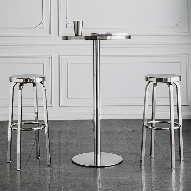 Modern Silver Metal Counter Table with Round Table Top Silver Pedestal Table 23.6"L x 23.6"W x 43.3"H Without Chairs Clearhalo 'Bar Furniture' 'Bar Tables' 'bar_tables' 'furn' 'furn_bar_tables' 'Furniture' 'furniture_bar_tables' 'Kitchen & Dining Furniture' 4453311