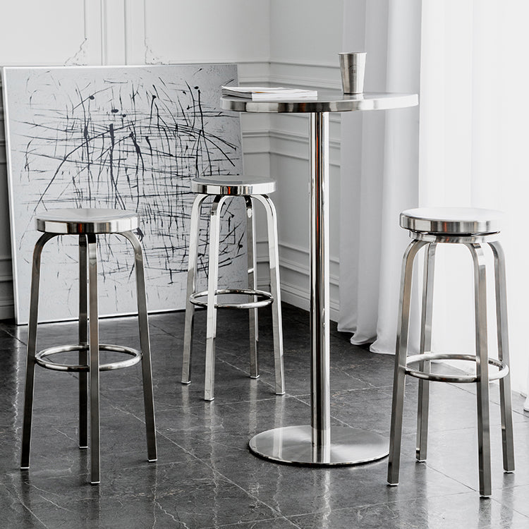 Modern Silver Metal Counter Table with Round Table Top Silver Pedestal Table Clearhalo 'Bar Furniture' 'Bar Tables' 'bar_tables' 'furn' 'furn_bar_tables' 'Furniture' 'furniture_bar_tables' 'Kitchen & Dining Furniture' 4453312