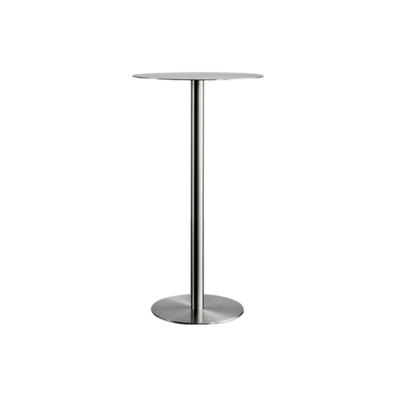 Modern Silver Metal Counter Table with Round Table Top Silver Pedestal Table 20"L x 20"W x 43"H Without Chairs Clearhalo 'Bar Furniture' 'Bar Tables' 'bar_tables' 'furn' 'furn_bar_tables' 'Furniture' 'furniture_bar_tables' 'Kitchen & Dining Furniture' 4453313