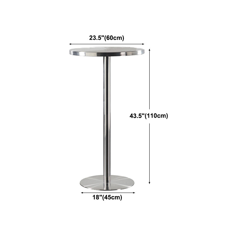 Modern Silver Metal Counter Table with Round Table Top Silver Pedestal Table Clearhalo 'Bar Furniture' 'Bar Tables' 'bar_tables' 'furn' 'furn_bar_tables' 'Furniture' 'furniture_bar_tables' 'Kitchen & Dining Furniture' 4453323