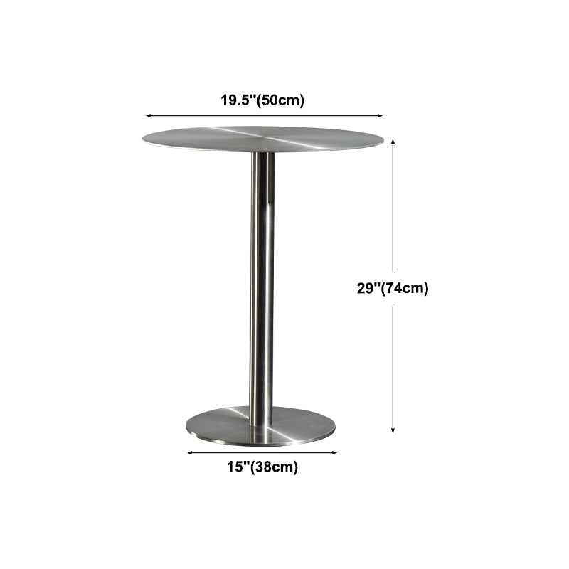 Modern Silver Metal Counter Table with Round Table Top Silver Pedestal Table Clearhalo 'Bar Furniture' 'Bar Tables' 'bar_tables' 'furn' 'furn_bar_tables' 'Furniture' 'furniture_bar_tables' 'Kitchen & Dining Furniture' 4453325