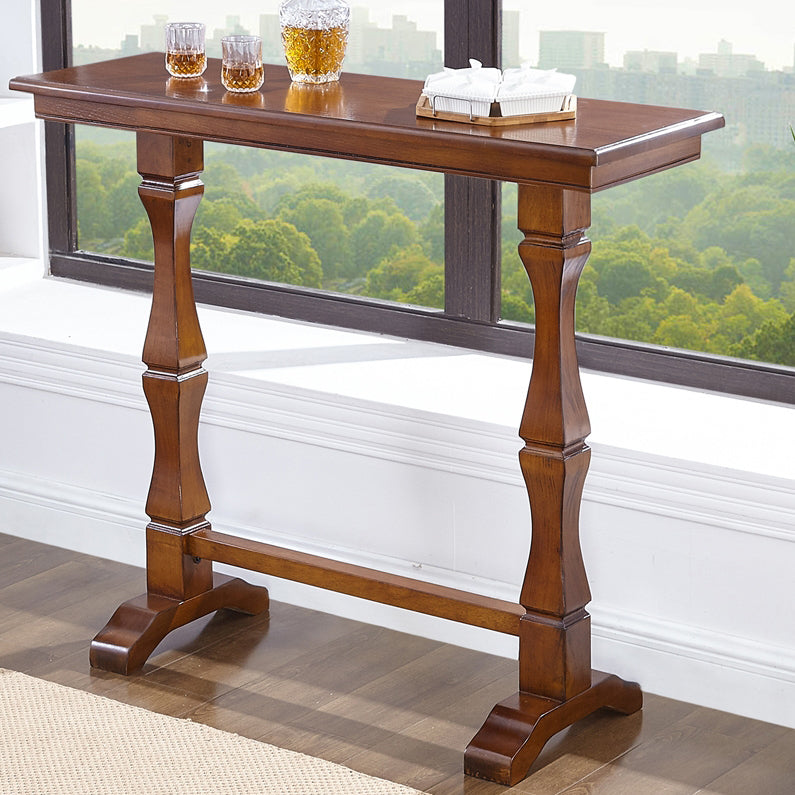 Modern Brown Wood Counter Table with Rectangle Table Top Trestle Table - 42" H 63"L x 15.7"W x 41.3"H Walnut Without Chairs Clearhalo 'Bar Furniture' 'Bar Tables' 'bar_tables' 'furn' 'furn_bar_tables' 'Furniture' 'furniture_bar_tables' 'Kitchen & Dining Furniture' 4453348