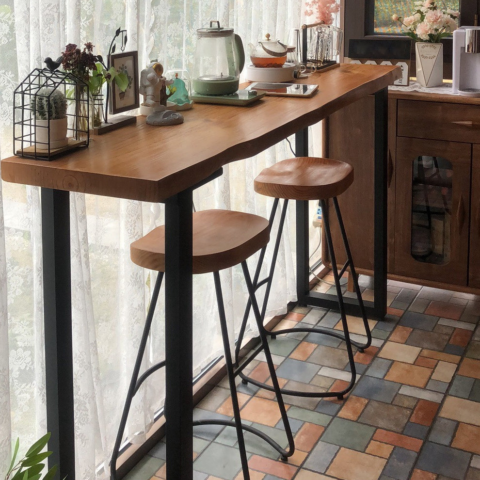 Brown Modern Style in Solid Wood and Iron Coffee Shop Lounge Bar Table 78.7"L x 17.7"W x 41.3"H Without Chairs Clearhalo 'Bar Furniture' 'Bar Tables' 'bar_tables' 'furn' 'furn_bar_tables' 'Furniture' 'furniture_bar_tables' 'Kitchen & Dining Furniture' 4453399