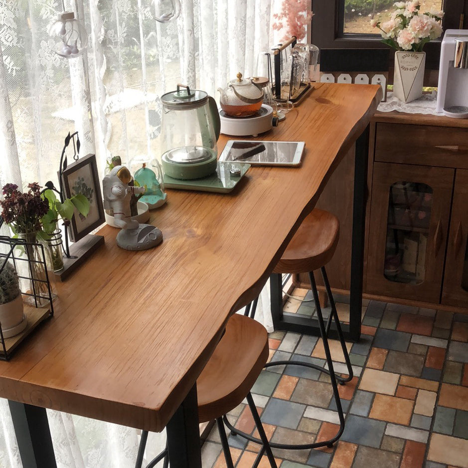 Brown Modern Style in Solid Wood and Iron Coffee Shop Lounge Bar Table 86.6"L x 17.7"W x 41.3"H Without Chairs Clearhalo 'Bar Furniture' 'Bar Tables' 'bar_tables' 'furn' 'furn_bar_tables' 'Furniture' 'furniture_bar_tables' 'Kitchen & Dining Furniture' 4453400