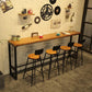 Brown Modern Style Rectangle Bar Table in Metal and Wood Table Cafe Bar Table 86.6"L x 15.7"W x 41.3"H Without Chairs Clearhalo 'Bar Furniture' 'Bar Tables' 'bar_tables' 'furn' 'furn_bar_tables' 'Furniture' 'furniture_bar_tables' 'Kitchen & Dining Furniture' 4453434