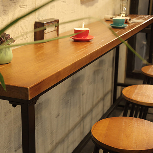 Brown Modern Style Rectangle Bar Table in Metal and Wood Table Cafe Bar Table Clearhalo 'Bar Furniture' 'Bar Tables' 'bar_tables' 'furn' 'furn_bar_tables' 'Furniture' 'furniture_bar_tables' 'Kitchen & Dining Furniture' 4453436