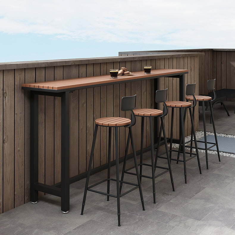 Brown Modern Style Bar Table in Solid Wood and Metal Bar Table for Outdoor 94.5"L x 15.7"W x 41.3"H Black Without Chairs Clearhalo 'Bar Furniture' 'Bar Tables' 'bar_tables' 'furn' 'furn_bar_tables' 'Furniture' 'furniture_bar_tables' 'Kitchen & Dining Furniture' 4453449