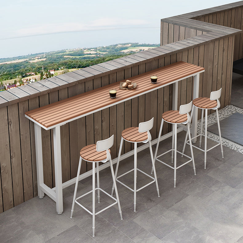 Brown Modern Style Bar Table in Solid Wood and Metal Bar Table for Outdoor 94.5"L x 15.7"W x 41.3"H White Without Chairs Clearhalo 'Bar Furniture' 'Bar Tables' 'bar_tables' 'furn' 'furn_bar_tables' 'Furniture' 'furniture_bar_tables' 'Kitchen & Dining Furniture' 4453451