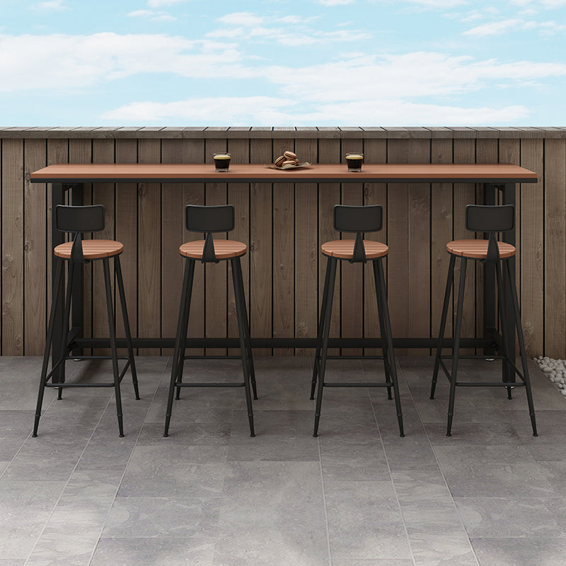 Brown Modern Style Bar Table in Solid Wood and Metal Bar Table for Outdoor 86.6"L x 15.7"W x 41.3"H Black Without Chairs Clearhalo 'Bar Furniture' 'Bar Tables' 'bar_tables' 'furn' 'furn_bar_tables' 'Furniture' 'furniture_bar_tables' 'Kitchen & Dining Furniture' 4453452