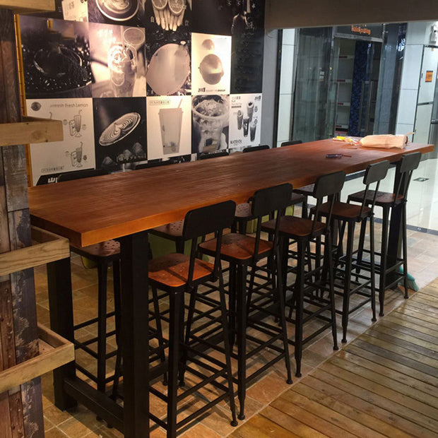Brown Modern Style Bar Table in Solid Wood and Metal Bar Table, Only Table 118.1"L x 15.7"W x 41.3"H Without Chairs Clearhalo 'Bar Furniture' 'Bar Tables' 'bar_tables' 'furn' 'furn_bar_tables' 'Furniture' 'furniture_bar_tables' 'Kitchen & Dining Furniture' 4453468