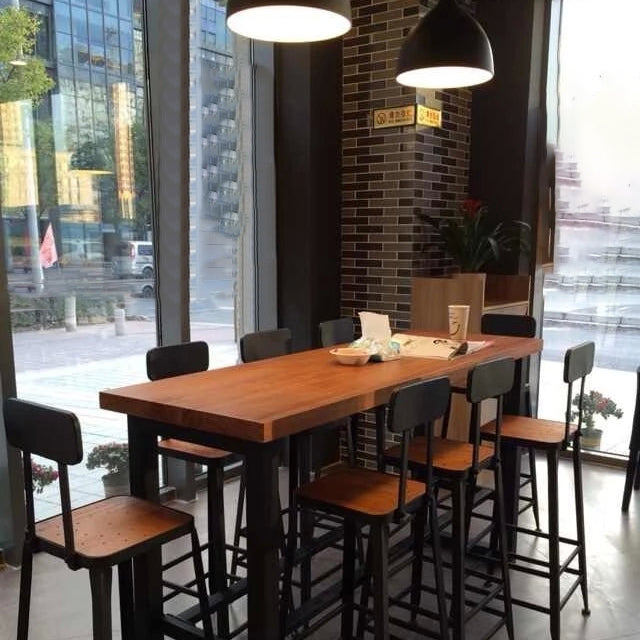 Brown Modern Style Bar Table in Solid Wood and Metal Bar Table, Only Table 94.5"L x 23.6"W x 41.3"H Without Chairs Clearhalo 'Bar Furniture' 'Bar Tables' 'bar_tables' 'furn' 'furn_bar_tables' 'Furniture' 'furniture_bar_tables' 'Kitchen & Dining Furniture' 4453469