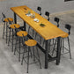 Light Brown Modern Style Bar Table Solid Wood Rectangular Bar Table with Metal Base 102.4"L x 23.6"W x 41.3"H Without Chairs Clearhalo 'Bar Furniture' 'Bar Tables' 'bar_tables' 'furn' 'furn_bar_tables' 'Furniture' 'furniture_bar_tables' 'Kitchen & Dining Furniture' 4453491