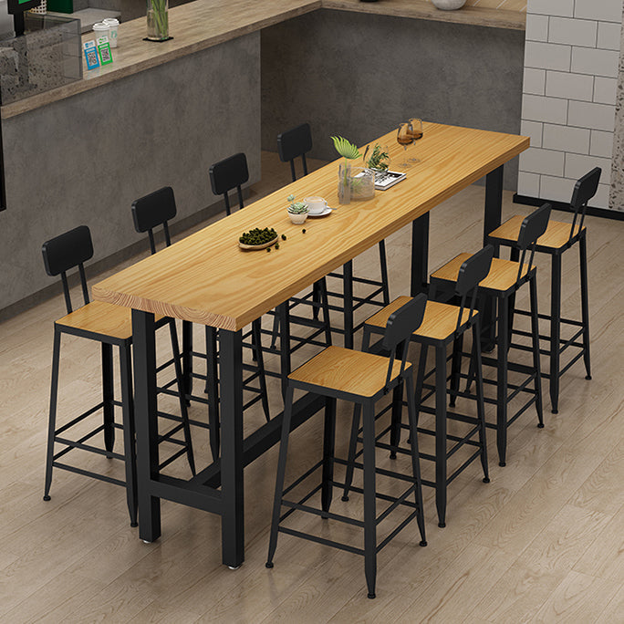 Light Brown Modern Style Bar Table Solid Wood Rectangular Bar Table with Metal Base 110.2"L x 15.7"W x 41.3"H Without Chairs Clearhalo 'Bar Furniture' 'Bar Tables' 'bar_tables' 'furn' 'furn_bar_tables' 'Furniture' 'furniture_bar_tables' 'Kitchen & Dining Furniture' 4453492