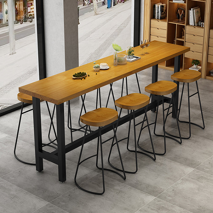 Light Brown Modern Style Bar Table Solid Wood Rectangular Bar Table with Metal Base Clearhalo 'Bar Furniture' 'Bar Tables' 'bar_tables' 'furn' 'furn_bar_tables' 'Furniture' 'furniture_bar_tables' 'Kitchen & Dining Furniture' 4453500