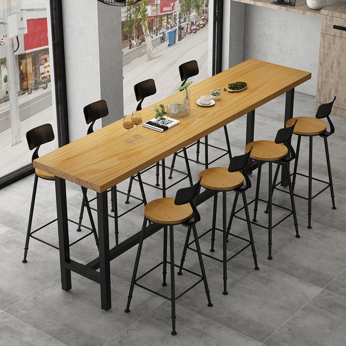 Light Brown Modern Style Bar Table Solid Wood Rectangular Bar Table with Metal Base Clearhalo 'Bar Furniture' 'Bar Tables' 'bar_tables' 'furn' 'furn_bar_tables' 'Furniture' 'furniture_bar_tables' 'Kitchen & Dining Furniture' 4453502