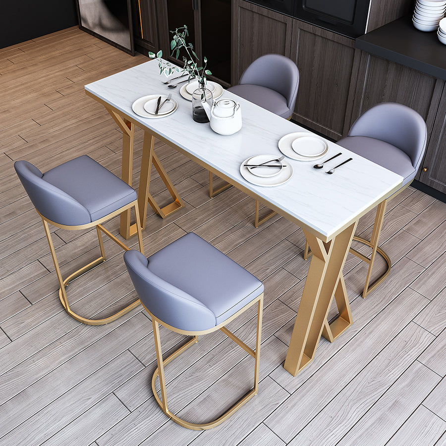 White Glam Style Bar Table in Faux Marble and Metal Bar Table for Dining Room 55.1"L x 17.7"W x 41.3"H Without Chairs Clearhalo 'Bar Furniture' 'Bar Tables' 'bar_tables' 'furn' 'furn_bar_tables' 'Furniture' 'furniture_bar_tables' 'Kitchen & Dining Furniture' 4453522