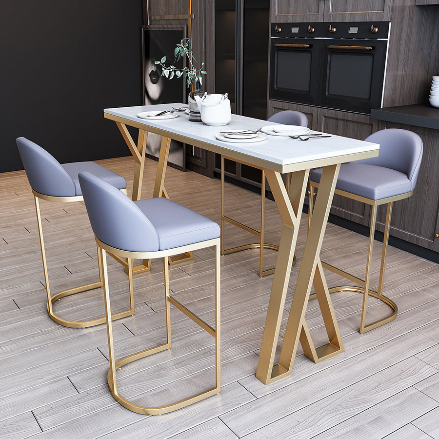 White Glam Style Bar Table in Faux Marble and Metal Bar Table for Dining Room 47.2"L x 17.7"W x 41.3"H Without Chairs Clearhalo 'Bar Furniture' 'Bar Tables' 'bar_tables' 'furn' 'furn_bar_tables' 'Furniture' 'furniture_bar_tables' 'Kitchen & Dining Furniture' 4453523