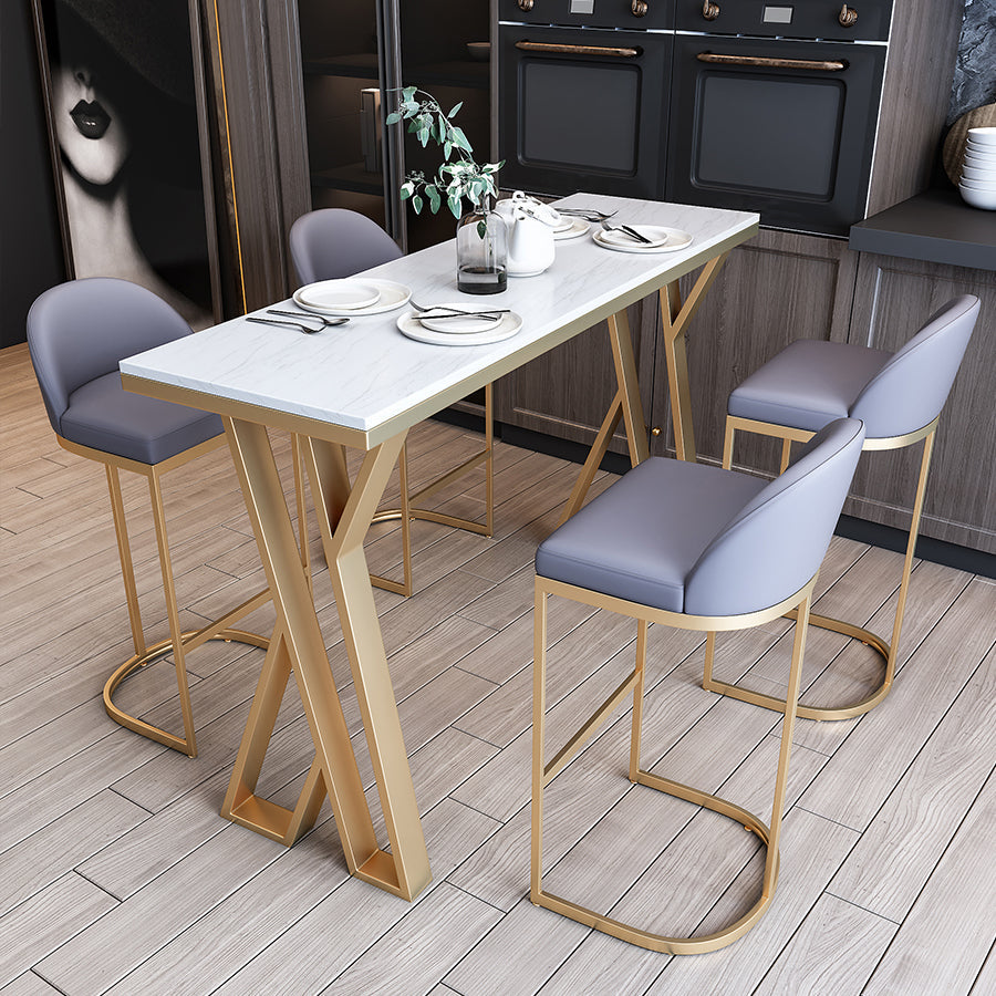White Glam Style Bar Table in Faux Marble and Metal Bar Table for Dining Room 39.4"L x 17.7"W x 41.3"H Without Chairs Clearhalo 'Bar Furniture' 'Bar Tables' 'bar_tables' 'furn' 'furn_bar_tables' 'Furniture' 'furniture_bar_tables' 'Kitchen & Dining Furniture' 4453524