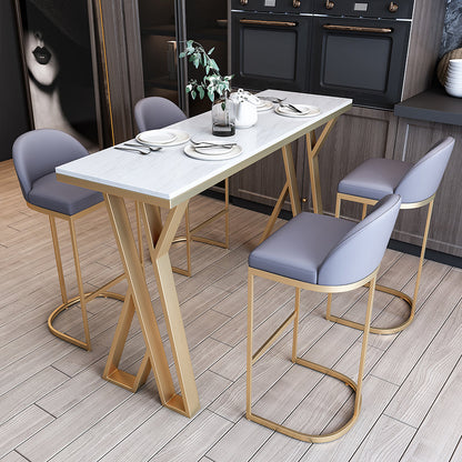 White Glam Style Bar Table in Faux Marble and Metal Bar Table for Dining Room 39.4"L x 17.7"W x 41.3"H Without Chairs Clearhalo 'Bar Furniture' 'Bar Tables' 'bar_tables' 'furn' 'furn_bar_tables' 'Furniture' 'furniture_bar_tables' 'Kitchen & Dining Furniture' 4453524