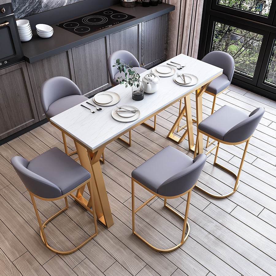 White Glam Style Bar Table in Faux Marble and Metal Bar Table for Dining Room Clearhalo 'Bar Furniture' 'Bar Tables' 'bar_tables' 'furn' 'furn_bar_tables' 'Furniture' 'furniture_bar_tables' 'Kitchen & Dining Furniture' 4453532