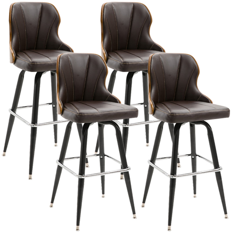 Modern Rotatable Backrest Counter Stool Iron Cafe Bar Stool with Leather Cushion and Pedal Brown 4 Piece Set Clearhalo 'Bar Furniture' 'Bar Stools' 'bar_stools' 'furn' 'furn_bar_stools' 'furniture_bar_stools' 'Kitchen & Dining Furniture' 'kitchen&dining_furn' 'kitchen' 'kitchen_furn' Furniture' 4453538