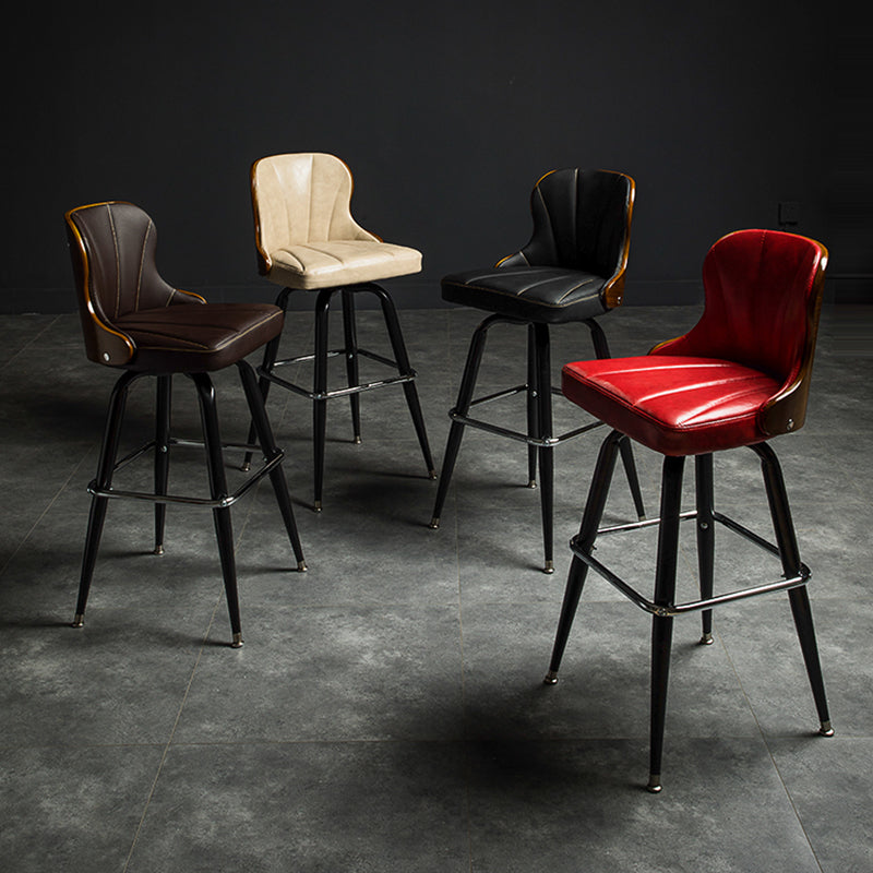 Modern Rotatable Backrest Counter Stool Iron Cafe Bar Stool with Leather Cushion and Pedal Clearhalo 'Bar Furniture' 'Bar Stools' 'bar_stools' 'furn' 'furn_bar_stools' 'furniture_bar_stools' 'Kitchen & Dining Furniture' 'kitchen&dining_furn' 'kitchen' 'kitchen_furn' Furniture' 4453541