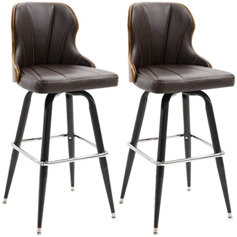 Modern Rotatable Backrest Counter Stool Iron Cafe Bar Stool with Leather Cushion and Pedal Brown 2 Piece Set Clearhalo 'Bar Furniture' 'Bar Stools' 'bar_stools' 'furn' 'furn_bar_stools' 'furniture_bar_stools' 'Kitchen & Dining Furniture' 'kitchen&dining_furn' 'kitchen' 'kitchen_furn' Furniture' 4453542