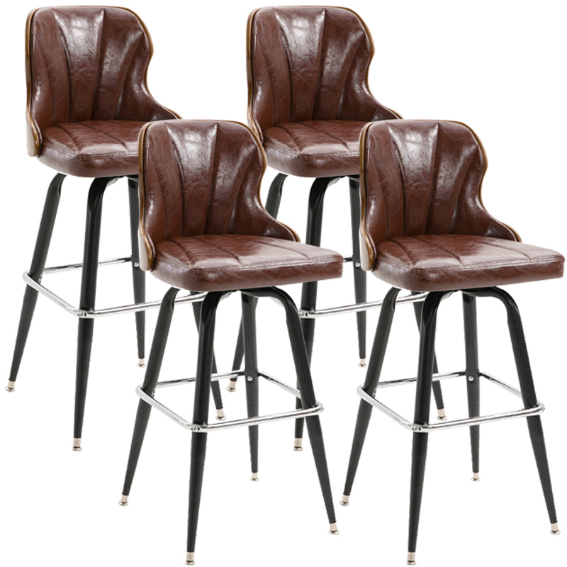Modern Rotatable Backrest Counter Stool Iron Cafe Bar Stool with Leather Cushion and Pedal Light Brown 4 Piece Set Clearhalo 'Bar Furniture' 'Bar Stools' 'bar_stools' 'furn' 'furn_bar_stools' 'furniture_bar_stools' 'Kitchen & Dining Furniture' 'kitchen&dining_furn' 'kitchen' 'kitchen_furn' Furniture' 4453543
