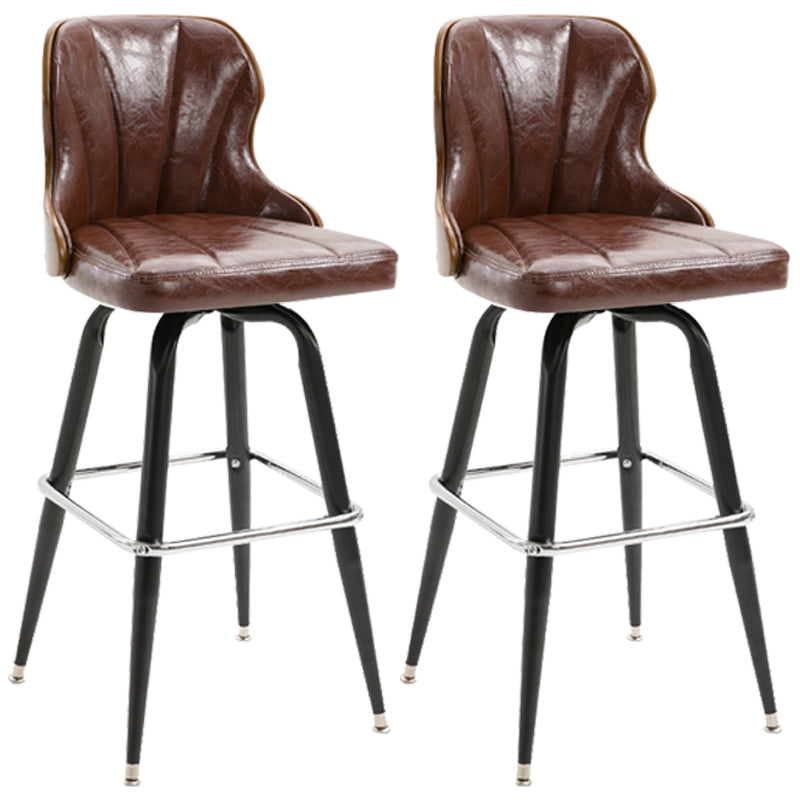 Modern Rotatable Backrest Counter Stool Iron Cafe Bar Stool with Leather Cushion and Pedal Light Brown 2 Piece Set Clearhalo 'Bar Furniture' 'Bar Stools' 'bar_stools' 'furn' 'furn_bar_stools' 'furniture_bar_stools' 'Kitchen & Dining Furniture' 'kitchen&dining_furn' 'kitchen' 'kitchen_furn' Furniture' 4453548