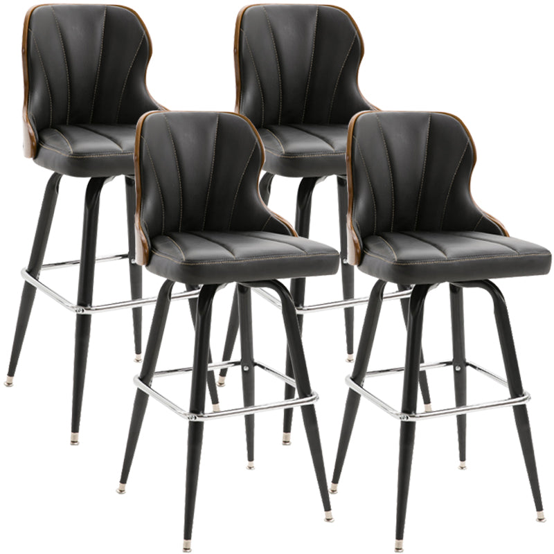 Modern Rotatable Backrest Counter Stool Iron Cafe Bar Stool with Leather Cushion and Pedal Black 4 Piece Set Clearhalo 'Bar Furniture' 'Bar Stools' 'bar_stools' 'furn' 'furn_bar_stools' 'furniture_bar_stools' 'Kitchen & Dining Furniture' 'kitchen&dining_furn' 'kitchen' 'kitchen_furn' Furniture' 4453550