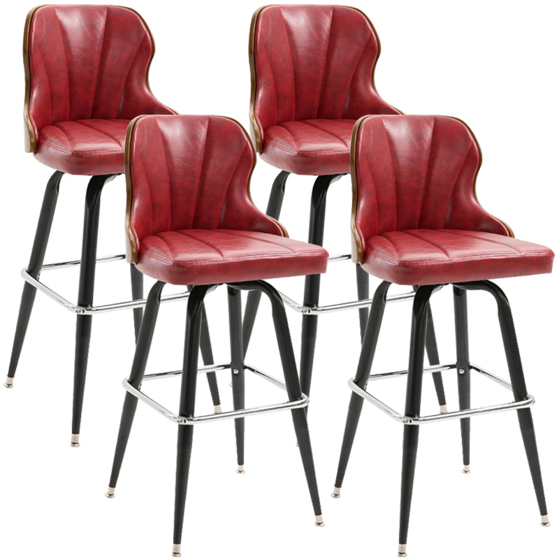 Modern Rotatable Backrest Counter Stool Iron Cafe Bar Stool with Leather Cushion and Pedal Red 4 Piece Set Clearhalo 'Bar Furniture' 'Bar Stools' 'bar_stools' 'furn' 'furn_bar_stools' 'furniture_bar_stools' 'Kitchen & Dining Furniture' 'kitchen&dining_furn' 'kitchen' 'kitchen_furn' Furniture' 4453555